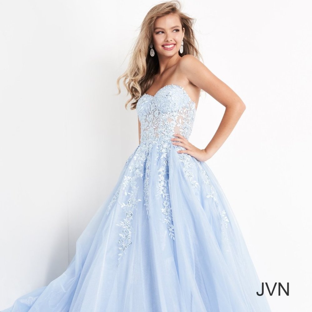 Strapless Embroidered Cinderella Ballgown